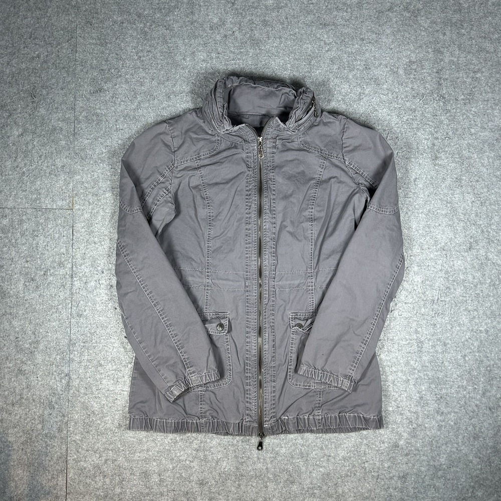 Vintage Guess Jacket Womens Medium Grey Y2K Utility Military Cotton Drawstring